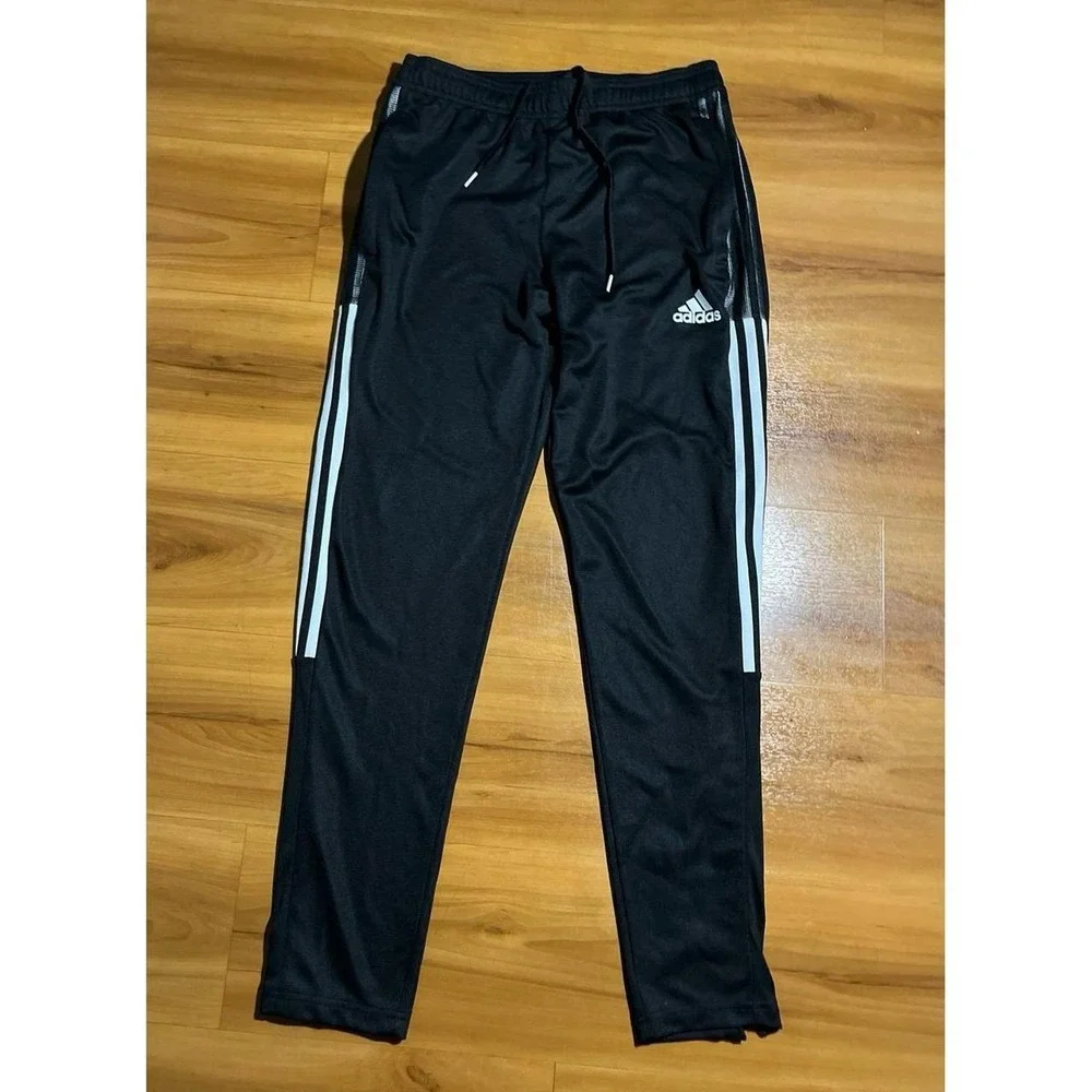 NWOT Adidas 3 Stripes Drawstring Athletic Black Tapered Track Pants